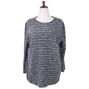 J.Jill Womens Striped Black & White Knit Long Sleeve Top Size XL Boho Casual